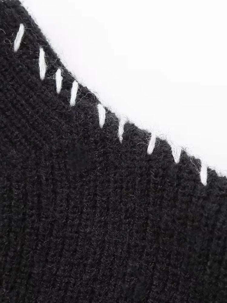 Women's Sweaters Contrast Color Knit O-neck Long Sleeve Women Pullover Patchwork Loose Vintage Fashion Sweater Autumn Casual Lady Knitwears 23092