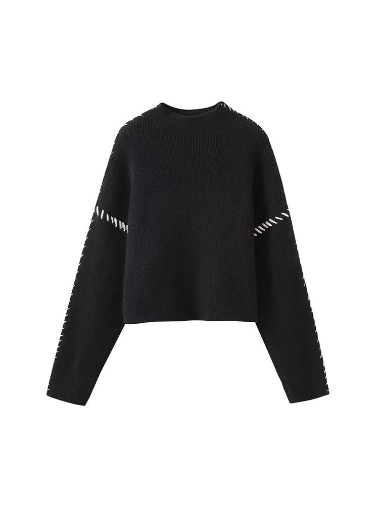 Women's Sweaters Contrast Color Knit O-neck Long Sleeve Women Pullover Patchwork Loose Vintage Fashion Sweater Autumn Casual Lady Knitwears 23092