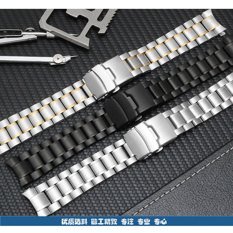 Watch Bands Curved End Watch Band 18mm 20mm 22mm 24mm Replacement Watch Strap Double Lock Clasp Stainless Steel Watchband with Tools 230922