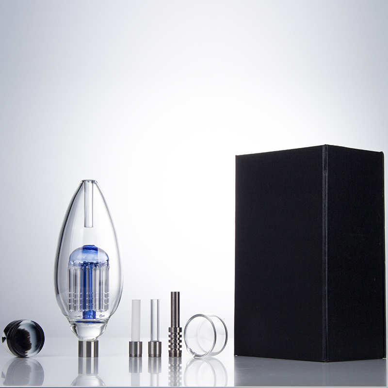 CSYC NC075 Nectar Collector Glass Bong Gift Box 510 Quartz Ceramic Nail Dabber Dish Tool About 8.15 Inches OD 63mm Arm Tree Perc Smoking Pipe Water Bubbler