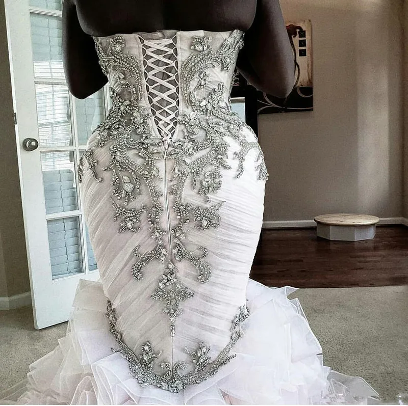 2023 Mermaid Wedding Dresses Bridal Gown with Ruffles Chapel Train Organza Sweetheart Custom Made Vestidos De Novia Plus Size Beach Garden