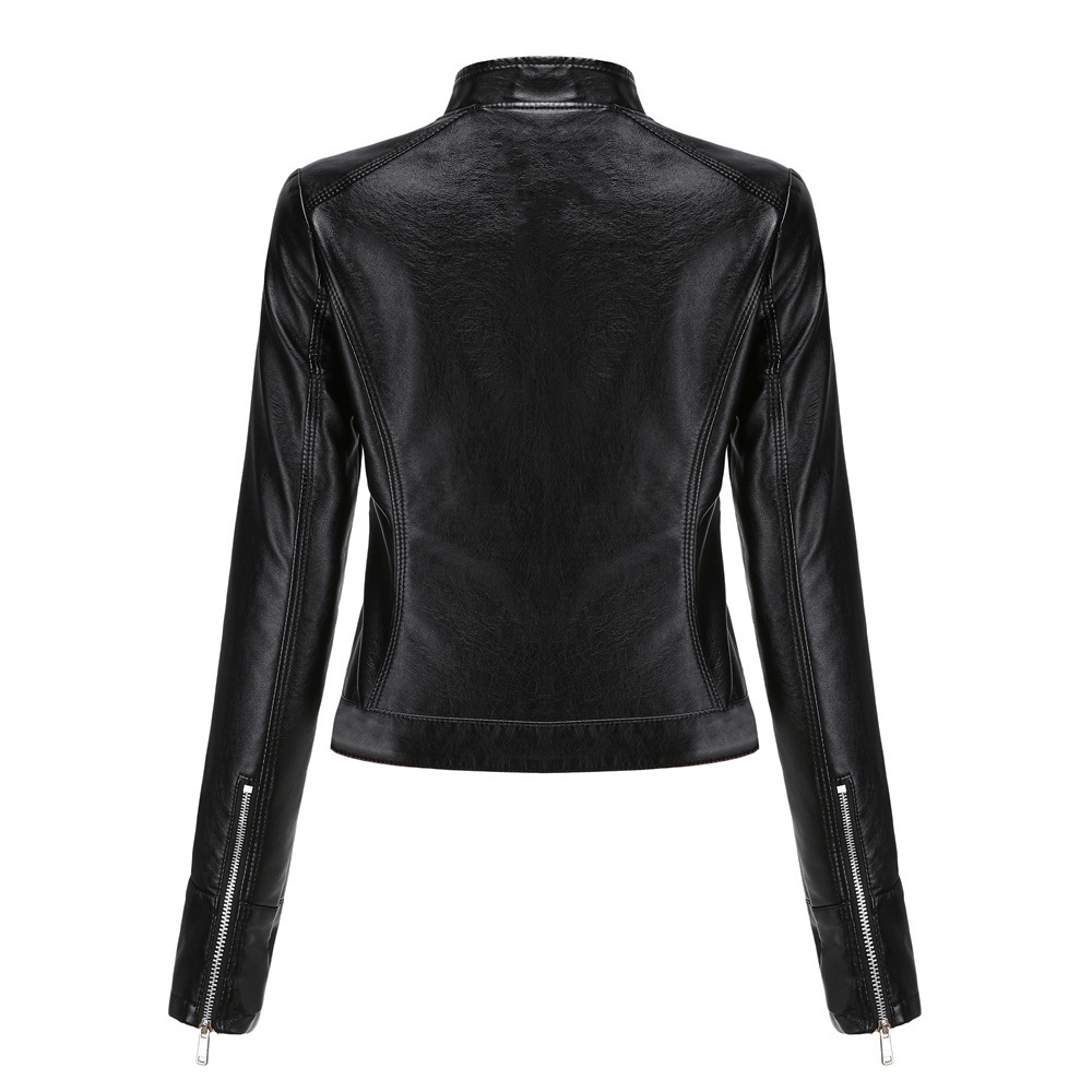 New Autumn Zipper Motorcycle Jacket Women Short Faux Soft Leather Jacket Black Red Leather Jacket Ladies Basic Street Coat 201226