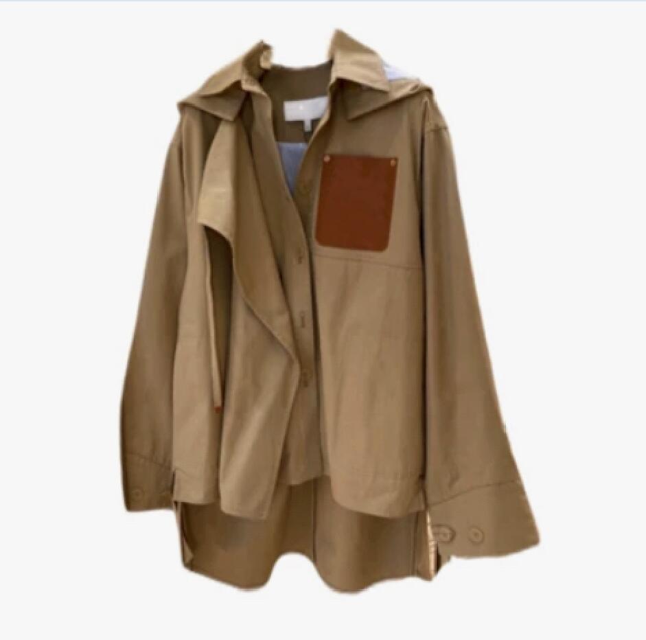 23 New L Family Khaki Cotton Front Short Back Long Zipper Drawstring Hooded Long Sleeve Hooded Windbreaker Coat Jacket Women