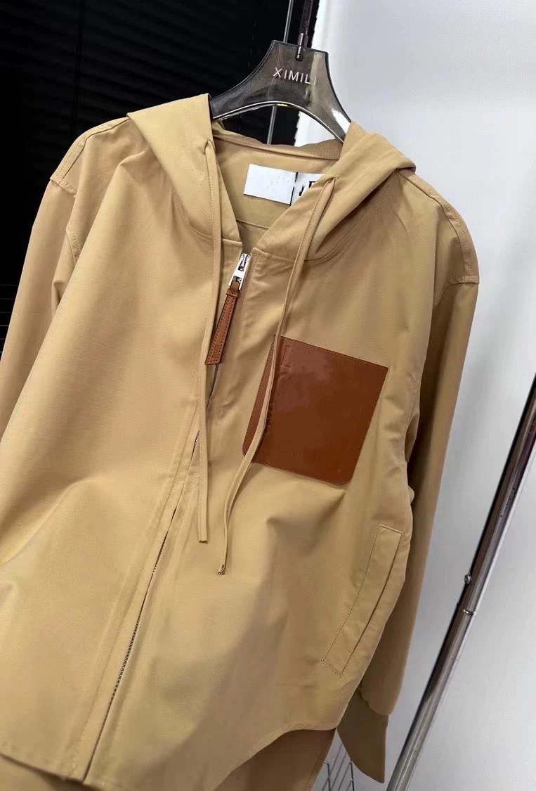 23 New L Family Khaki Cotton Front Short Back Long Zipper Drawstring Hooded Long Sleeve Hooded Windbreaker Coat Jacket Women