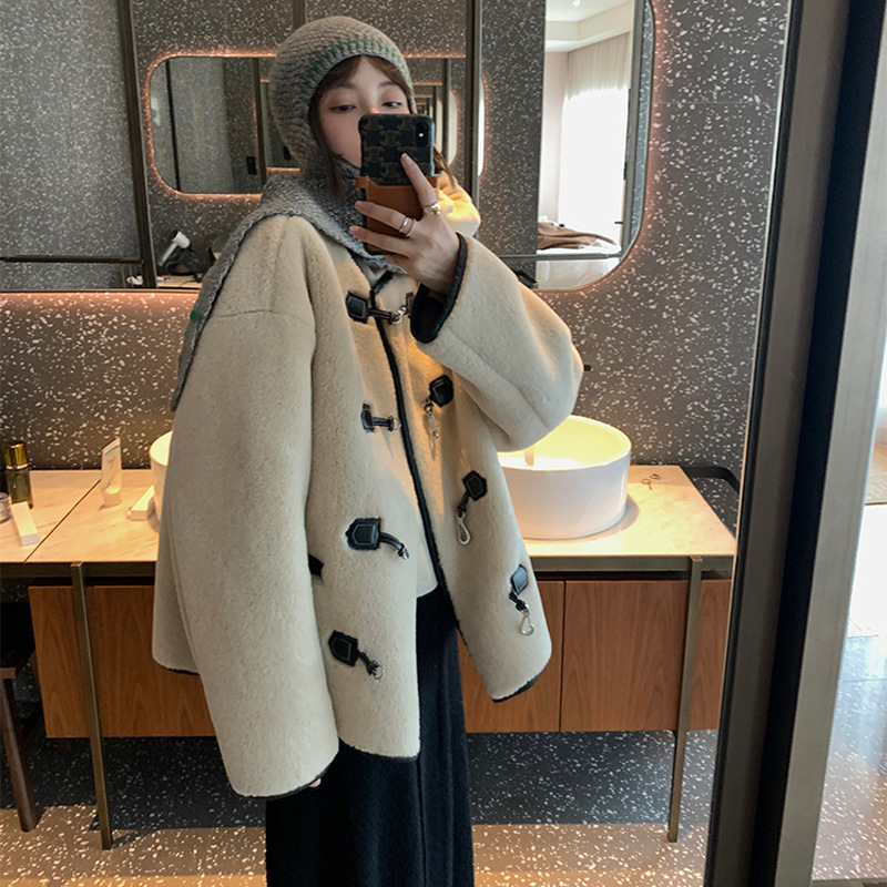 Women's winter lamb hair mixed with sheared real fur short coat jacket size