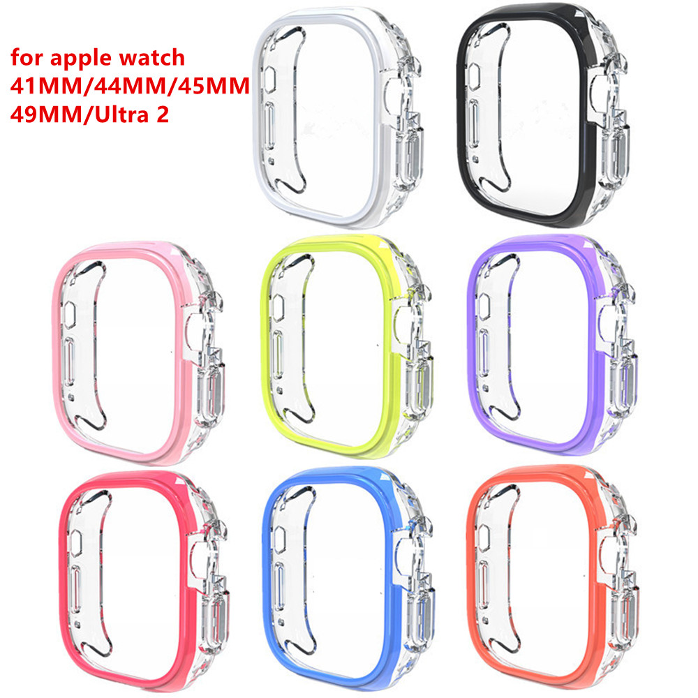 Double Color TPU Protective Case For Apple Watch Series 4 5 6 7 8 9 Ultra2 41mm 44mm 45mm 49mm Transparent Anti fall PC Cover free shipping