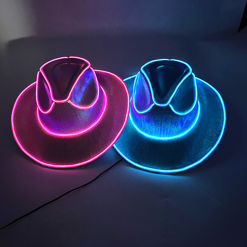 Party Hats LED Glowing Cowgirl Hat Neon Luminous Bride Hat For Holiday Light Up Supplies Fluorescent Party Props Bachelorette Party Hat 230923 - view 3