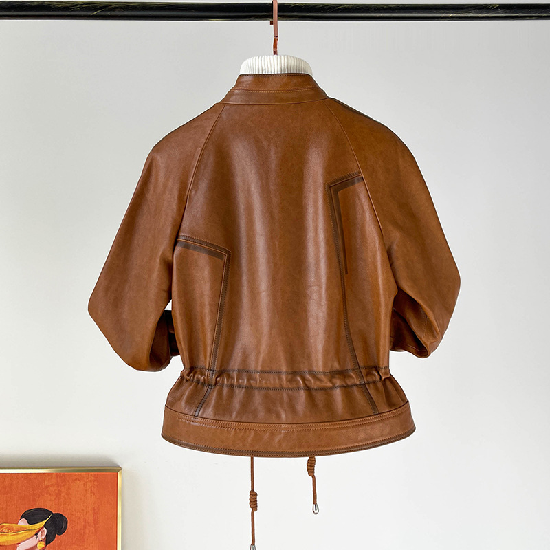 OC228M22 Women's Genuine Leather Coat Autumn/Winter Jacket Sheepskin Short Style Zipper Daily Commuting