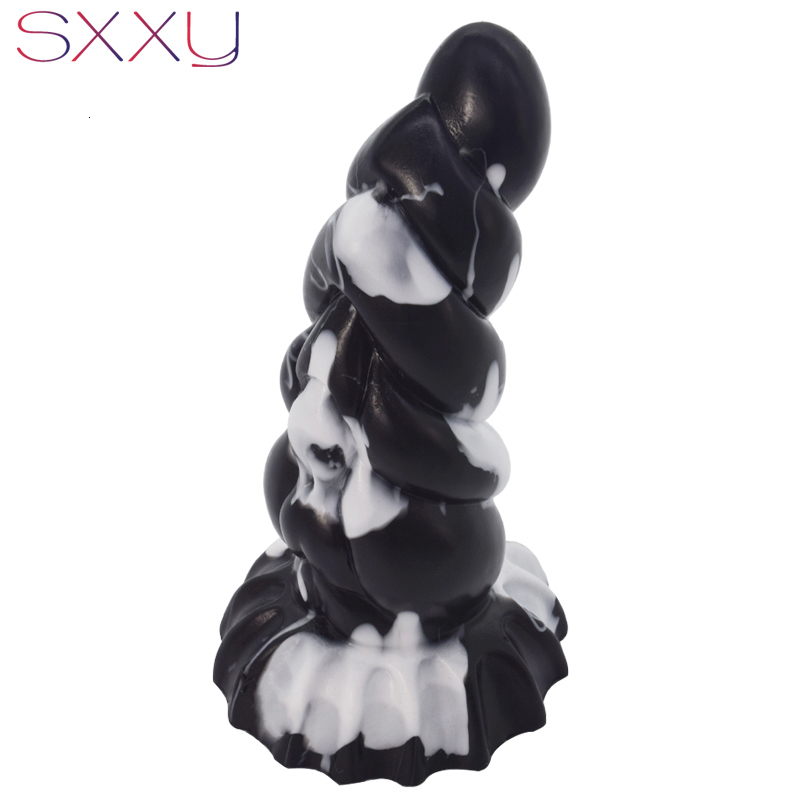 Anal Toys SXXY Curve for Men Women Liquid Silicone Fantasy Butt Plug Monster Beaded Realistic Dildo Sex Shop G Spot Masturbate 230923