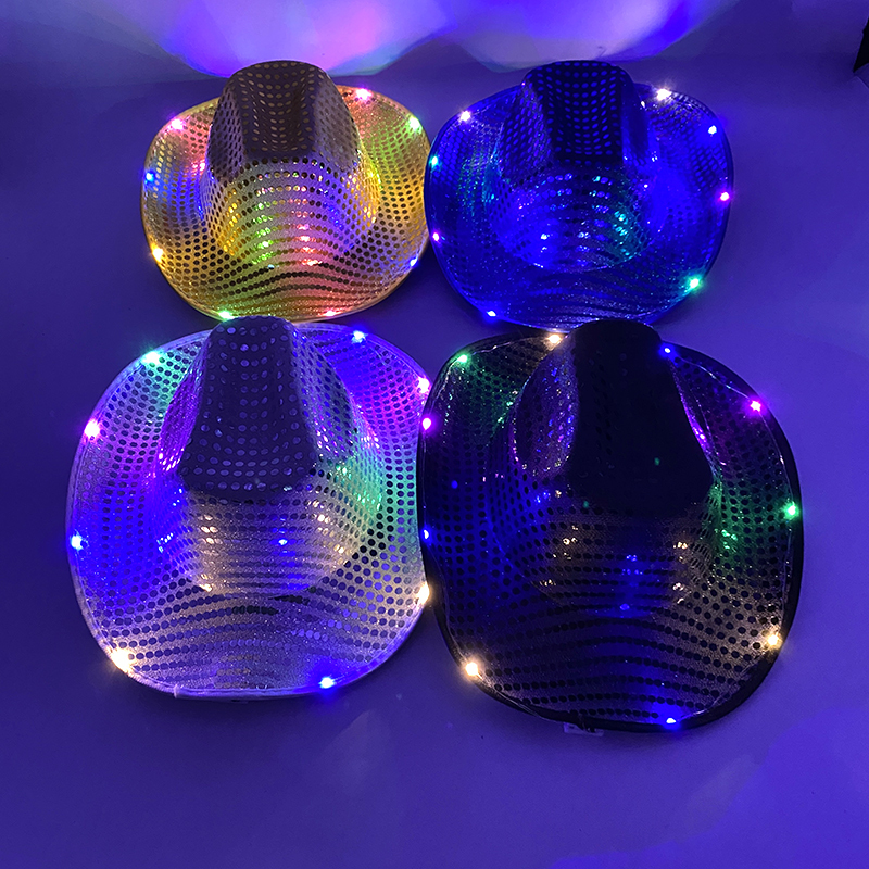 Party Hats LED Glowing Cowgirl Hat Neon Luminous Bride Hat For Holiday Light Up Supplies Fluorescent Party Props Bachelorette Party Hat 230923 - view 6