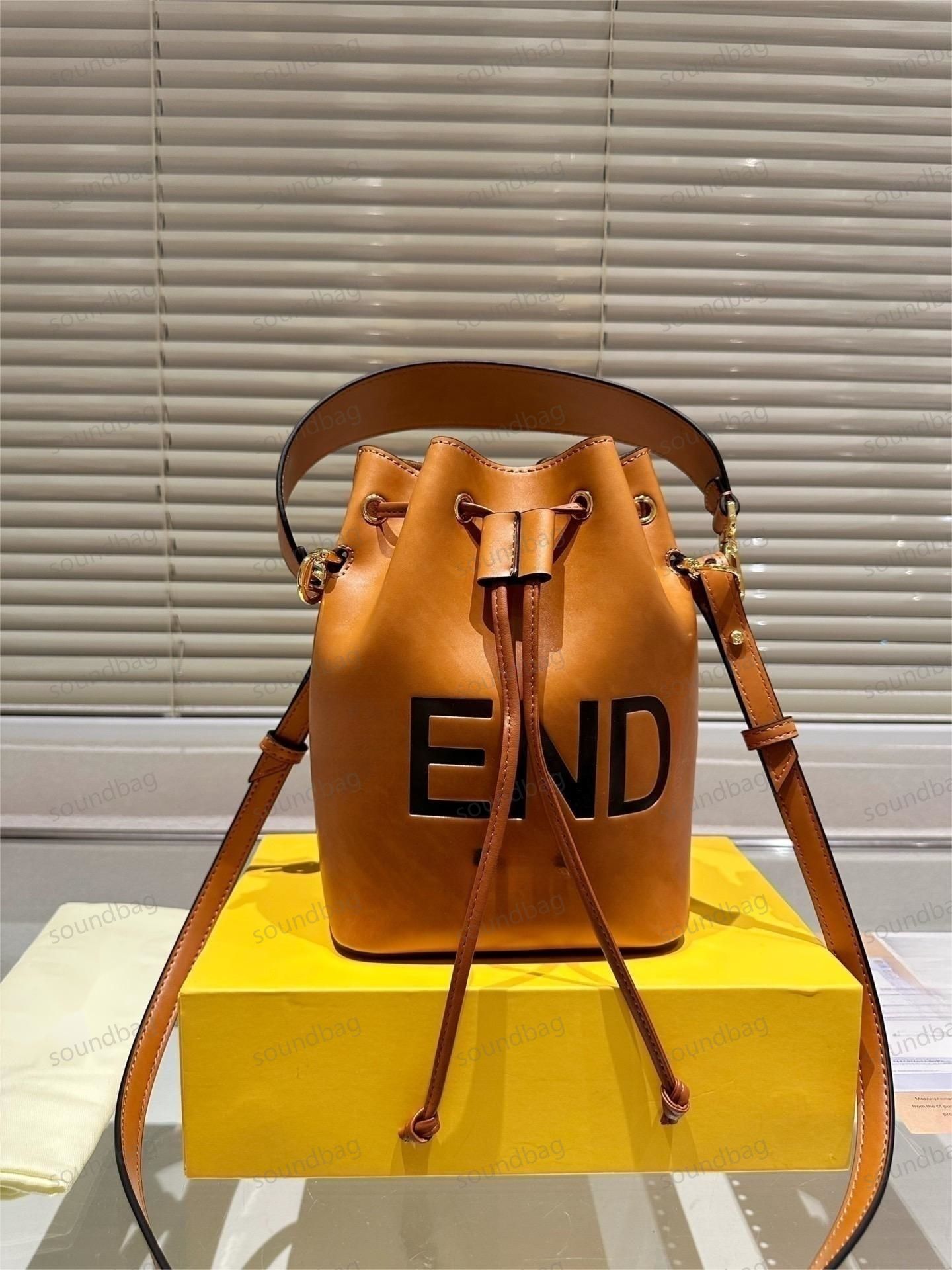 Genuine Leather Bucket Bag Classic Design with Modern Letter Drawstring Tote Mini Mobile Pouch High Capacity Fashion GEN-Z Versatile Attitude by the way Vintage