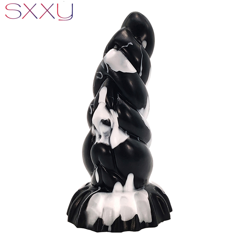 Anal Toys SXXY Curve for Men Women Liquid Silicone Fantasy Butt Plug Monster Beaded Realistic Dildo Sex Shop G Spot Masturbate 230923
