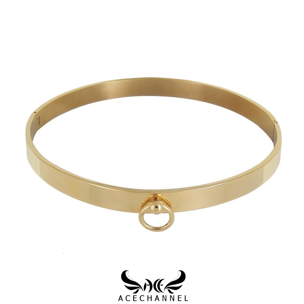 Chokers gold black silver color polished stainless steel slave choker necklace fetish wear woman jewelry 230923