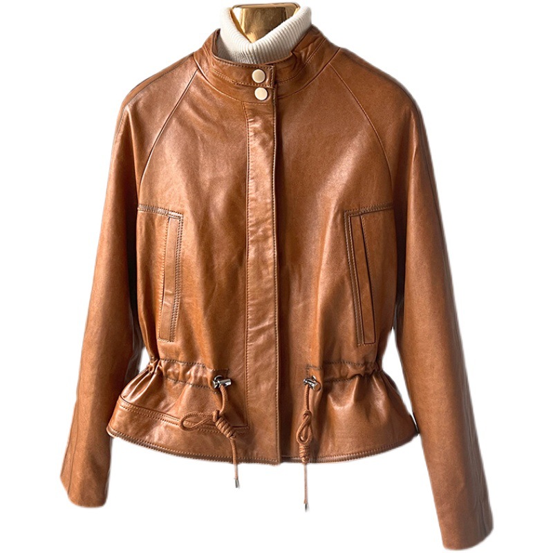 OC228M22 Women's Genuine Leather Coat Autumn/Winter Jacket Sheepskin Short Style Zipper Daily Commuting