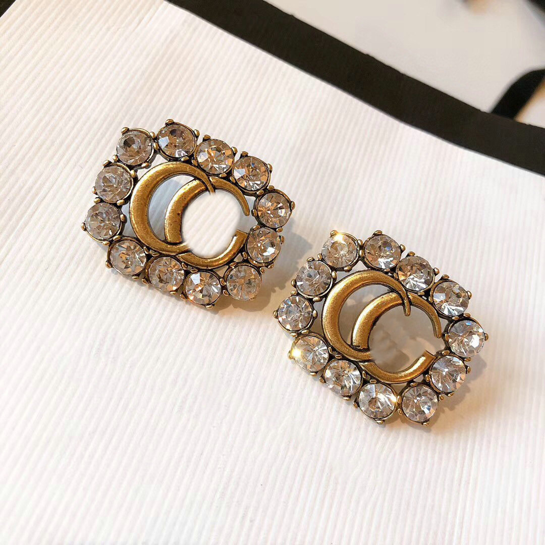New G letter Vintage diamond stud earrings temperament Fashion Jewelry Gifts Designer Earrings