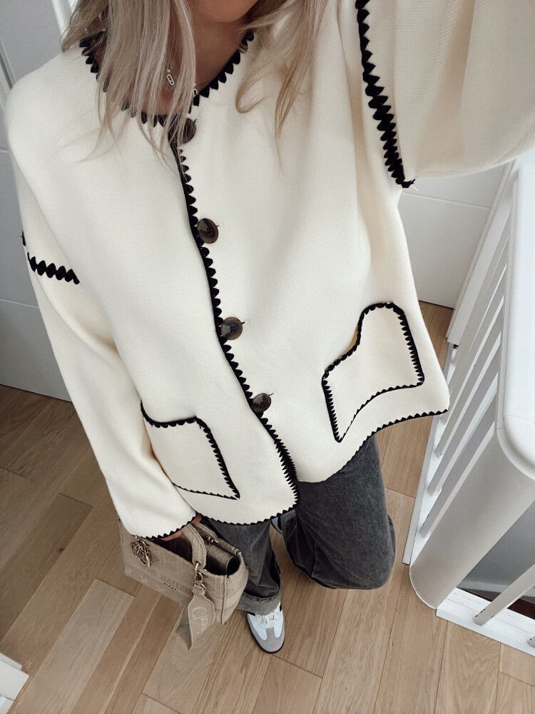 Women's Jackets Fashion Patchwork Knitted Short Coat Women O neck Long Sleeve Single Breasted Pocket Overcoat 2023 Autumn Chic Female Streetwear 
