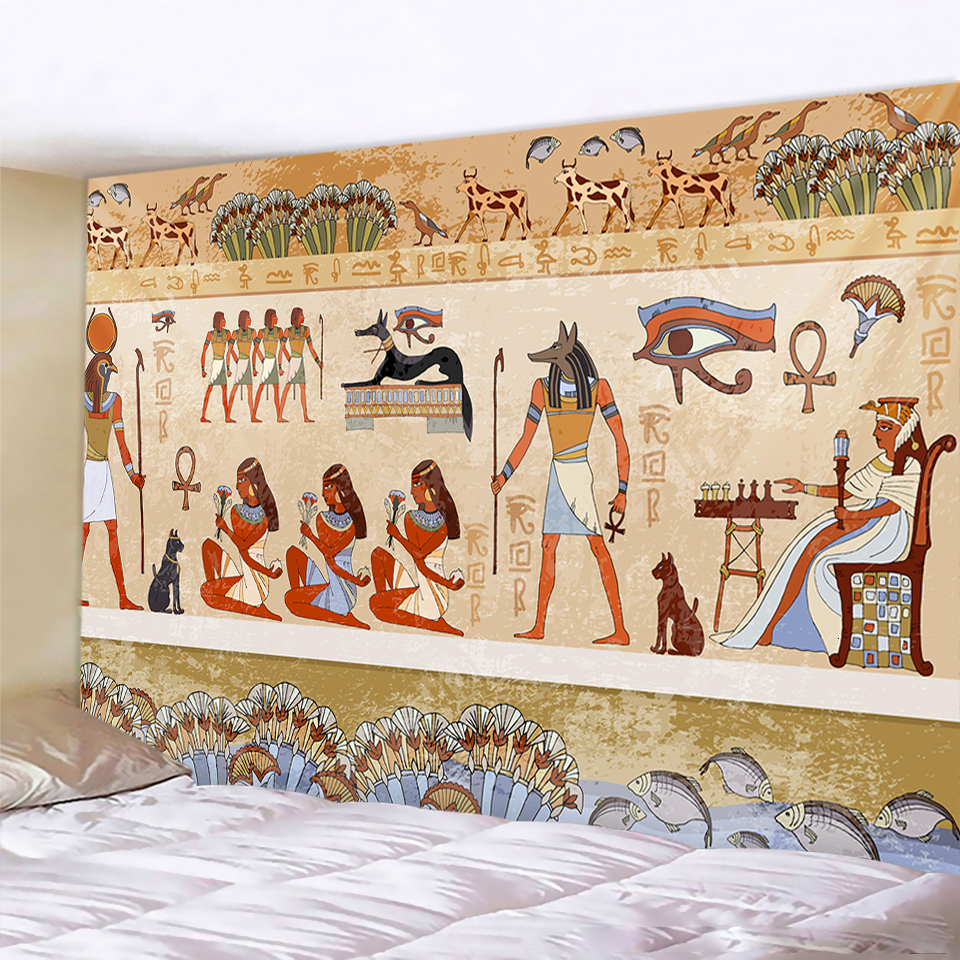 Tapestries Ancient Egyptian pyramid mural home decoration tapestry psychedelic scene Bohemian decorative tapestry bed sheet wall hanging 230923