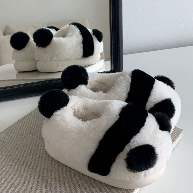 Slippers White Panda Cotton Half Closed Back Winter Women Lovely Slides Comfortable Non slip Fashion Home Indoor Shoes 230925