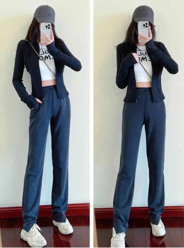 Softstreme Split-hem Long Ladies High Waist Soft Fabric Straight Jogger Trousers Shows Legs Yoga Fiess Pants