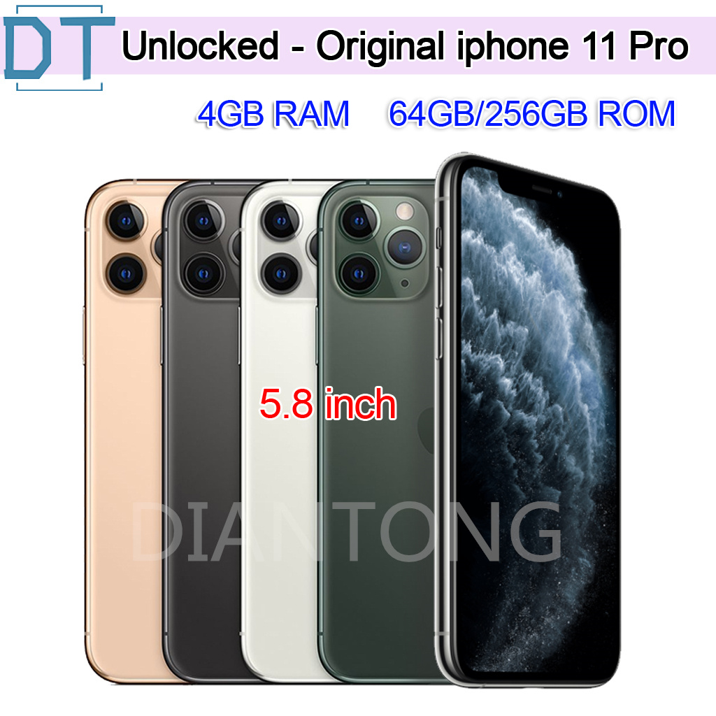 100% original Unlocked refurbished Apple IPhone 11 pro Single SIM Mobile Phone 4GB RAM 64GB 256GB ROM 6.1"Full Screen 12MP IOS Smart Phone