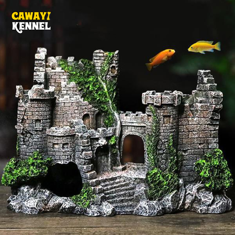 Aquariums Creative Castle Shape Fish Tank Ornaments Decoration Landscaping Resin Rockery Aquarium Resin Rockery Home Craft Ornaments D9262 230925