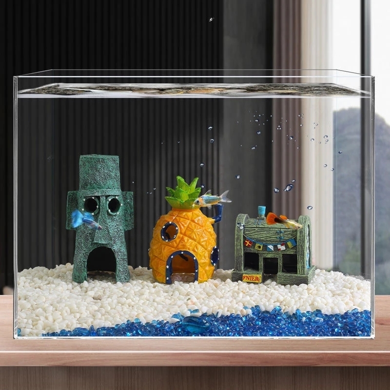 Aquariums Cartoon Fish Tank Decor Figures Ornaments Simulation Resin Pineapple House Fish Tank Decoration Landscaping Aquarium Accessories 230925