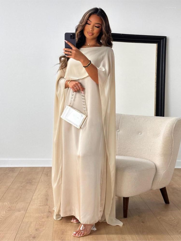 Casual Dresses Women Fashion Solid Chiffon Maxi Dress Elegant High Waist O-neck Loose Long Robes Ladies Evening Party Vestido Gowns