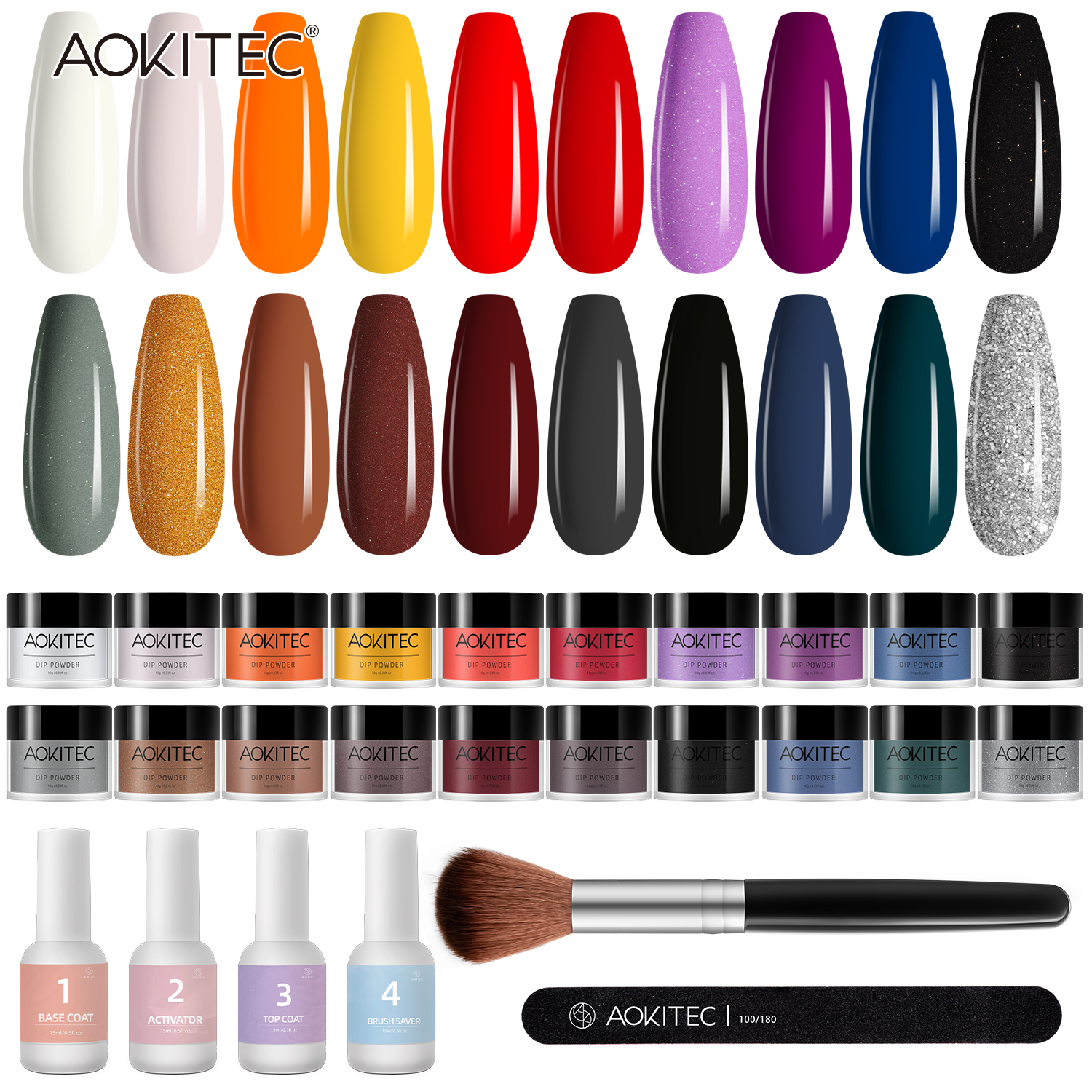 Acrylic Powders Liquids Aokitec Nail Dipping Powder Kit Pastel Glitter Dipping Powder Starter Set for French Nails Art Decorations Manicure Colorful 2