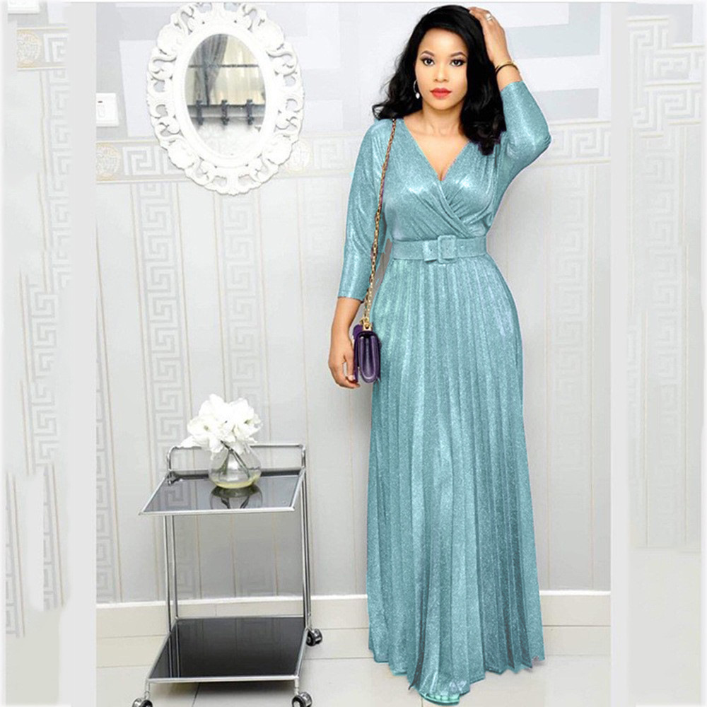 Ful Shiny Mothers Dresses V Neck Sleeve Bg Lace Appliqued Mother Of The Bride Dress With Belt Ruched Long Wemen Plus Size Formal Gown Ladies For 66603