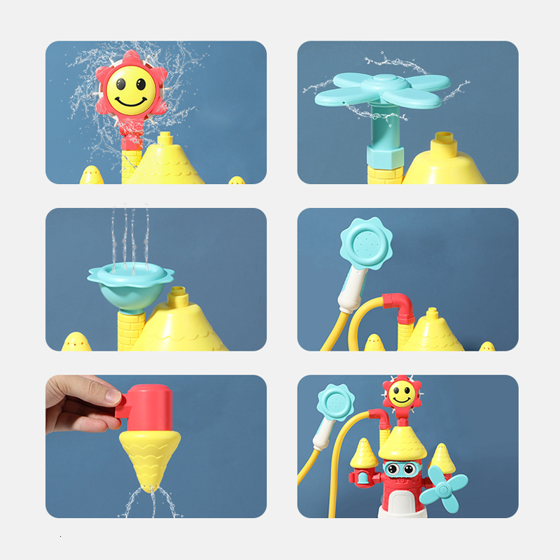 Bath Toys Baby Bath Toy Electric Cute Castle Shower Water Spray Sprinkler Waterwheel Bathroom Bathtub Bathing Toy Gift for Children 230923