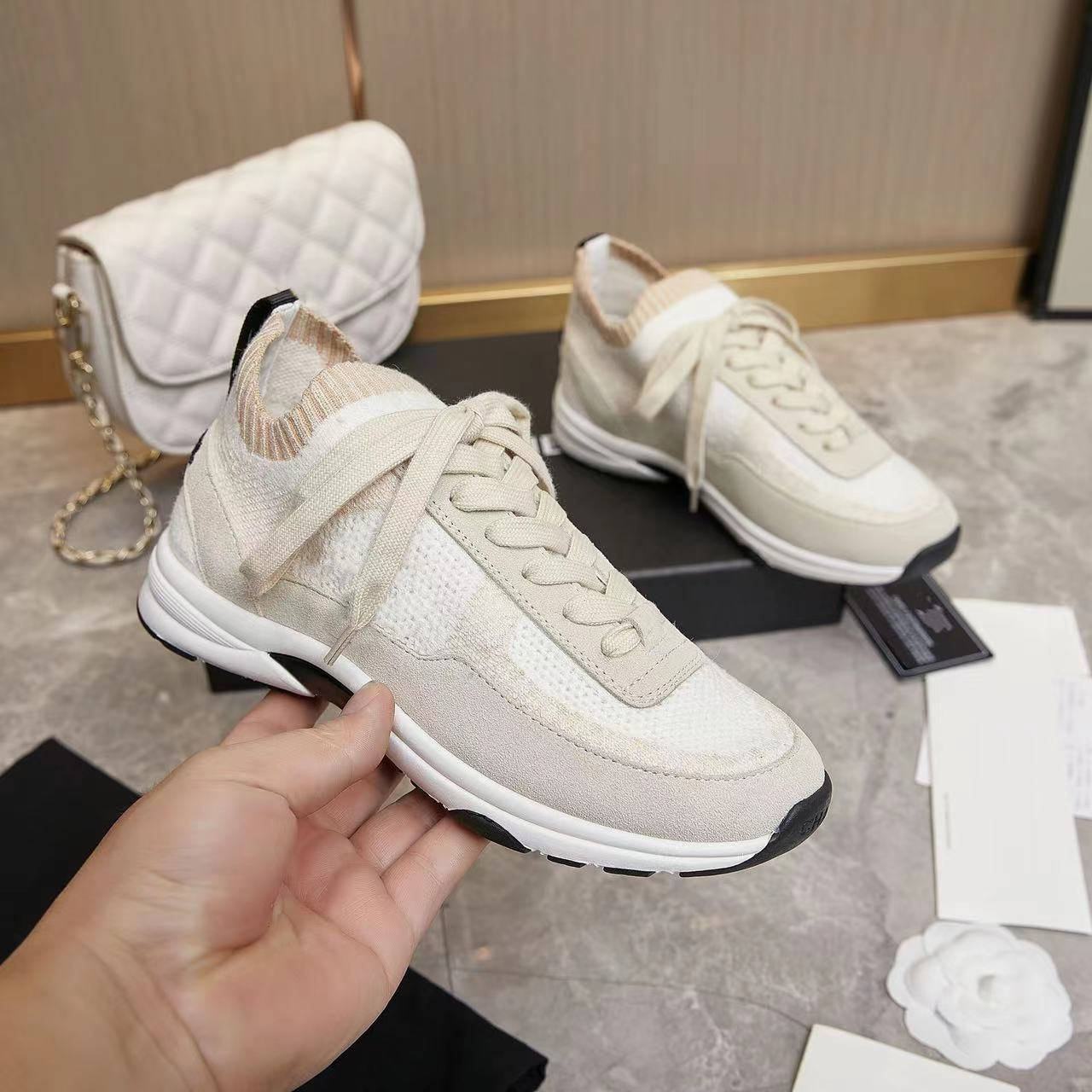 Women Luxury Shoes Suede Reflective Sneakers Designer Trainers Genuine Leather Fabric Suede Runner Winter Fall Sneaker Calfskin Mesh Low Top 35-42