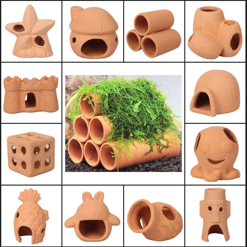 Aquariums Ceramics Aquarium Decoration Shrimp Fish Hatch Hiding Shelter Pineapple House Fish Spawn Clay Pots Aquarium Accessories 230925