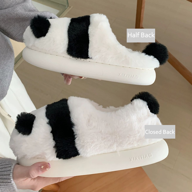 Slippers White Panda Cotton Half Closed Back Winter Women Lovely Slides Comfortable Non slip Fashion Home Indoor Shoes 230925