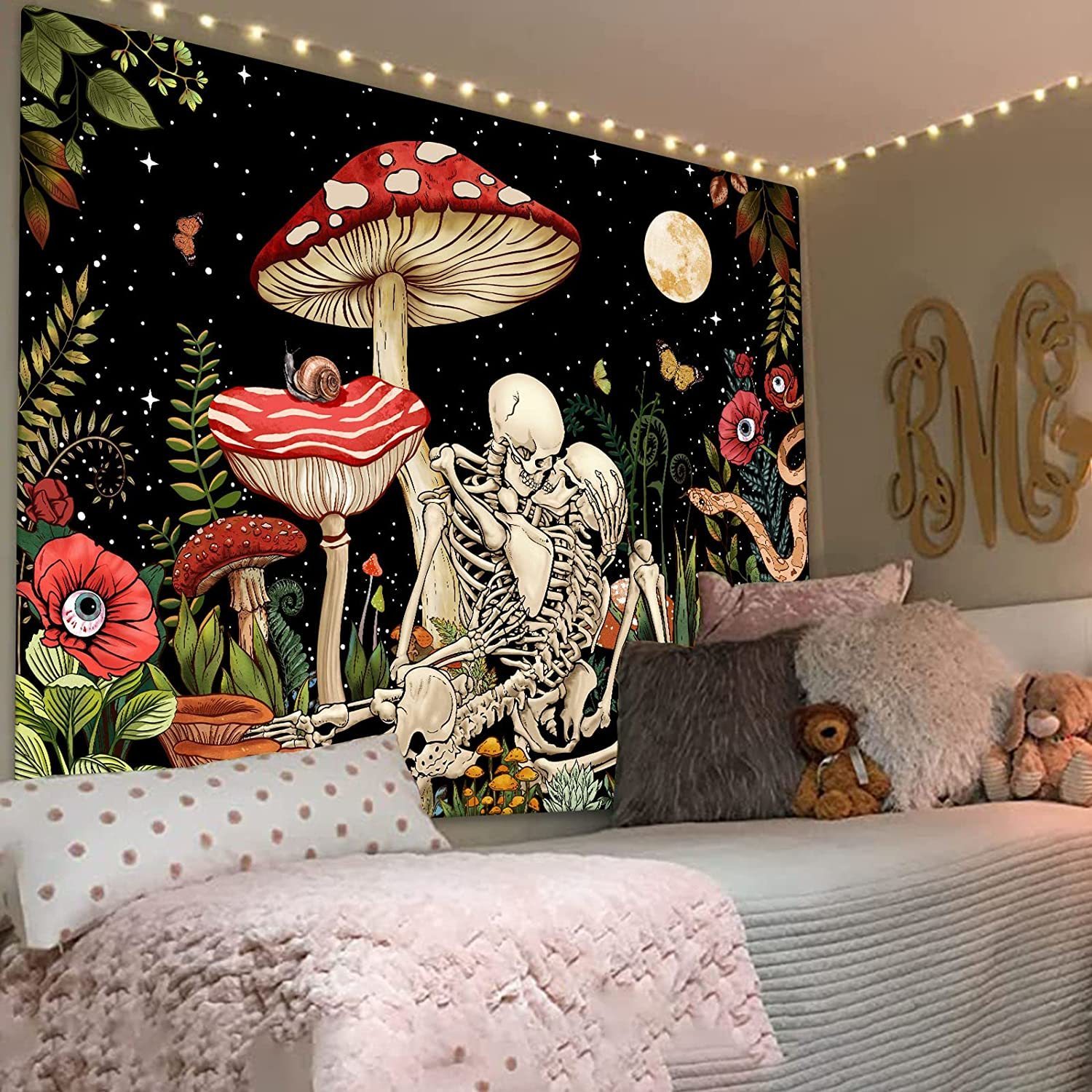 Tapestries Mushroom Skull Tapestry Wall Hanging Skeleton Floral Tapestries Aesthetic Room Decor Trippy Plant Nature Art Bedroom Decoration 230923