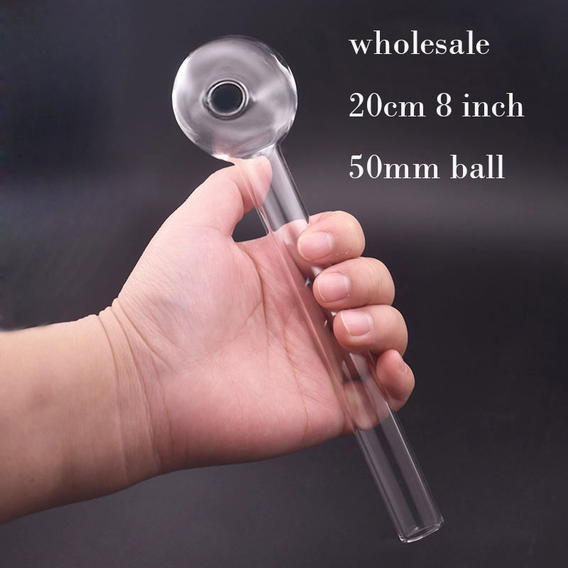 Dhl Free 50mm Big Ball Glass Oil Burner Pipes 8 Inch Thick Smoking Tubes Transparent Clear Pyrex Smoking Pipe for Dab Rig Bong Water Bubbler Hookah Shisha