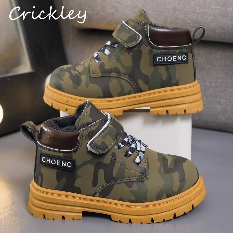 Boots Autumn Winter Camouflage Pattern Boys Short Boots Hook Loop PU Soft Kids Ankle Shoes Non Slip Toddler Children Fashion Boots 230925