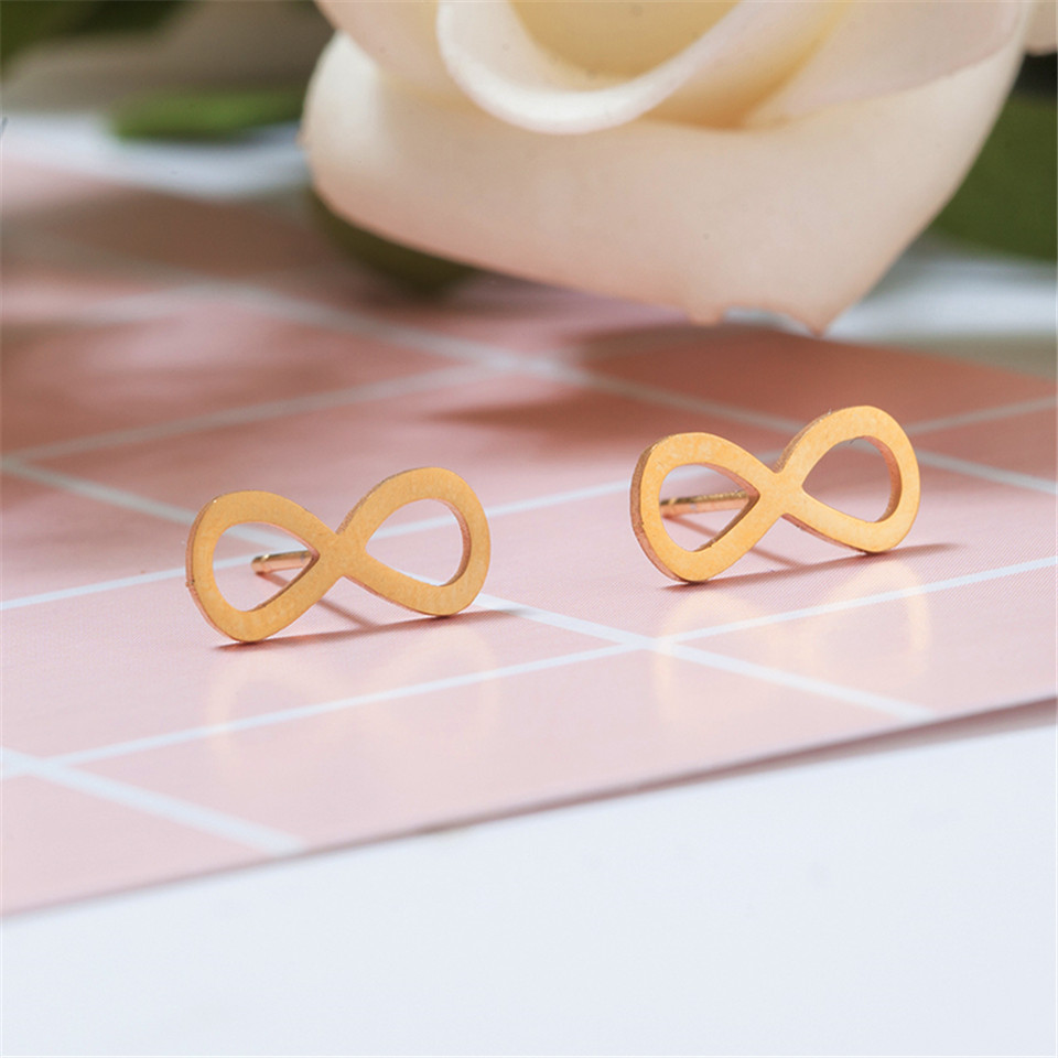 Creative 8 Eight Shaped Stud Earrings for Women Stainless Steel Mens Womens Friendship Infinity Love Number 8 Stud Earring Gold Silver Black Color Wed