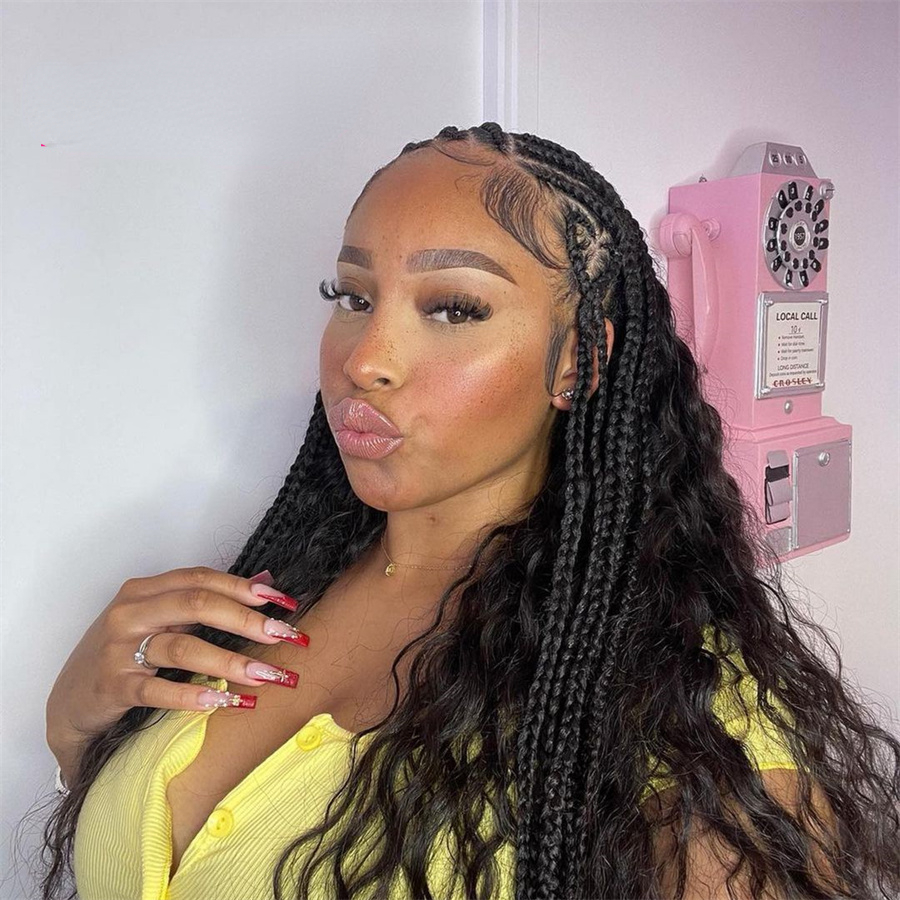 Peruvian 28 Cornrow Braids Lace Wigs 13x4 Lace Frontal Wig Braided Curly Lace Front Wig With Baby Hair Frontal Afro Wig For Black Women
