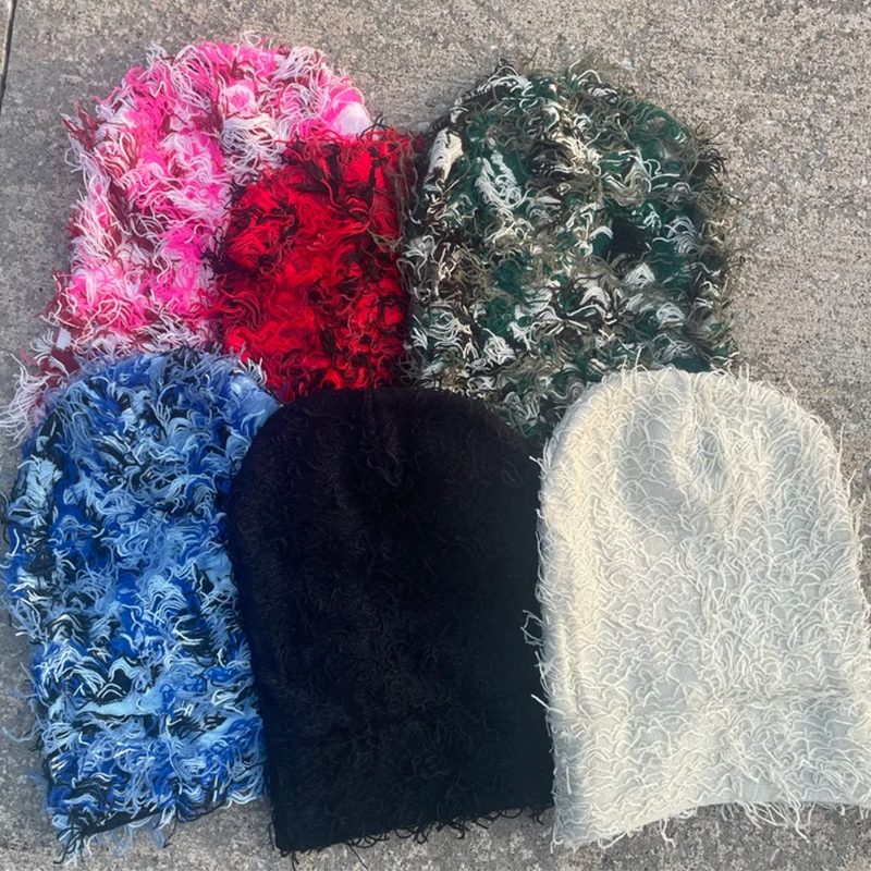 Beanie/Skull Caps Y2k Balaclava Distressed Ski Mask Knitted Beanies Hats Skullies Elastic Cap Winter Warm Full Face Shiesty 230925