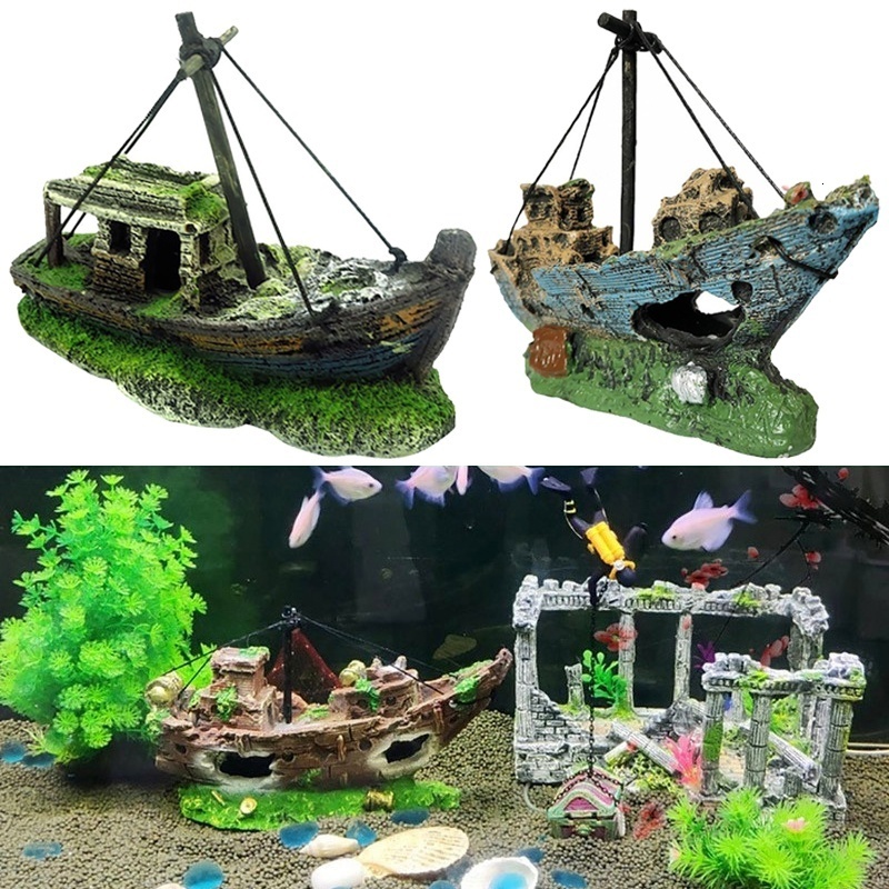 Aquariums Aquarium Resin Ornament Pirate Ship Wreck Ship Decor Boat Decorations Fish Tank Accessories Aquarium Ornament 230925