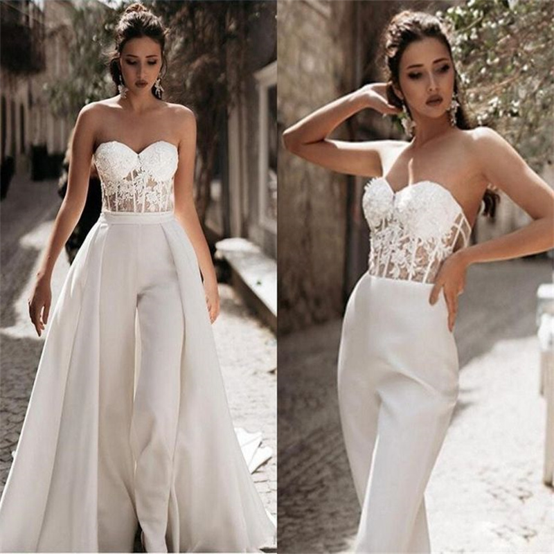 Gatsby Boho Jumpsuit Wedding Dress With Removable Skirt 2 In 1 Top Lace Pant Bohemian Bridal Dress 2024 Arabic Dubai Luxury Garden Country Bride For W
