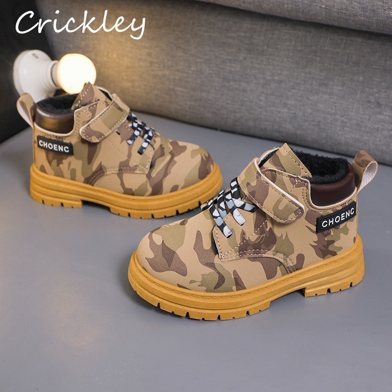 Boots Autumn Winter Camouflage Pattern Boys Short Boots Hook Loop PU Soft Kids Ankle Shoes Non Slip Toddler Children Fashion Boots 230925