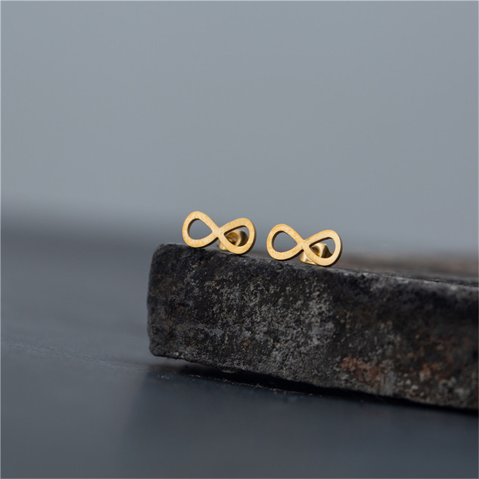 Creative 8 Eight Shaped Stud Earrings for Women Stainless Steel Mens Womens Friendship Infinity Love Number 8 Stud Earring Gold Silver Black Color Wed