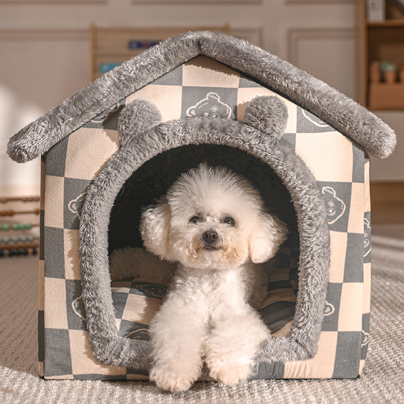 Dog Houses Kennels Accessories Foldable House Kennel Bed Mat For Small Medium Dogs Cats Winter Warm Cat Nest Pet Products Basket Pets Puppy Cave Sofa 