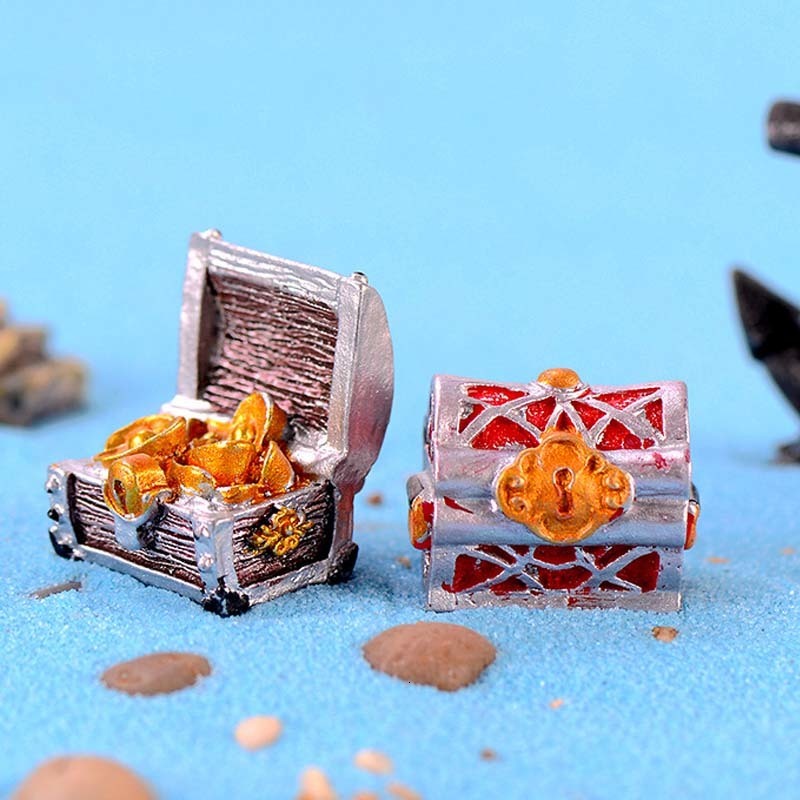 Aquariums Simulation Treasure Chest Box Antique Creative Resin Fish Tank Landscape Coins Case Figurines Craft Gifts Aquarium Ornament 230925