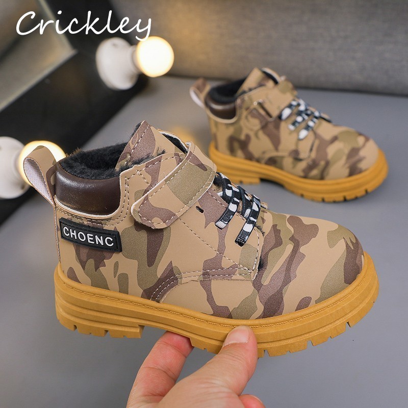 Boots Autumn Winter Camouflage Pattern Boys Short Boots Hook Loop PU Soft Kids Ankle Shoes Non Slip Toddler Children Fashion Boots 230925