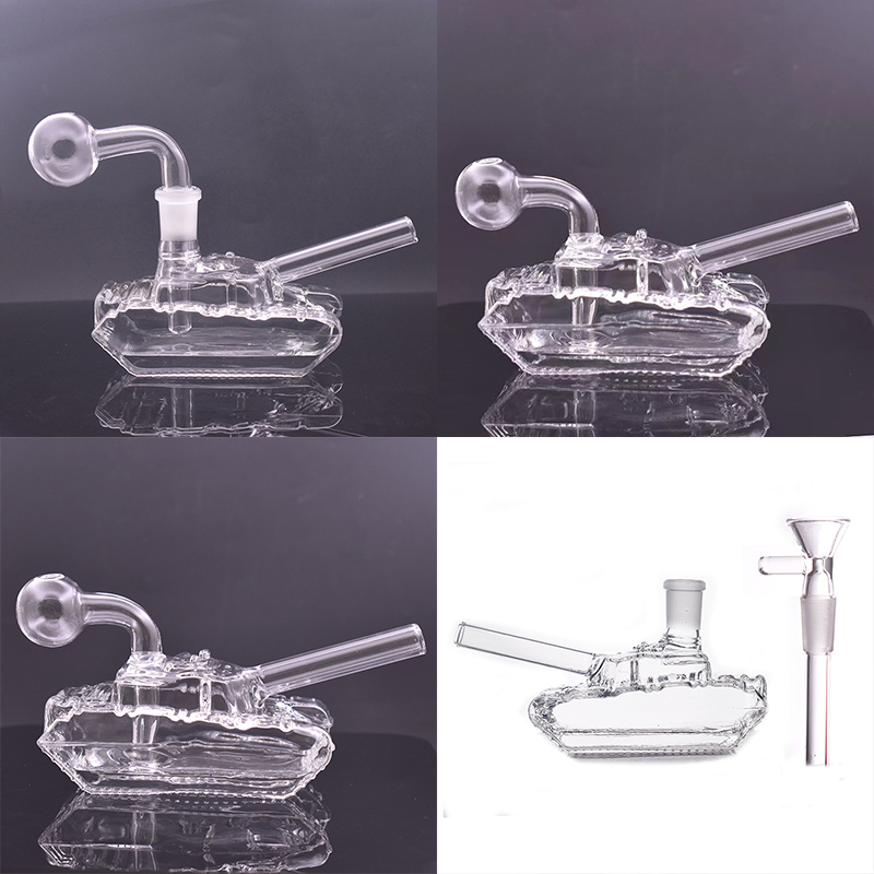 Travel 3style Creative 3D tank hookah Glass bong bubbler Thick protable water tobacco bongs pipes with 14mm male downstem smoking oil burner bowl