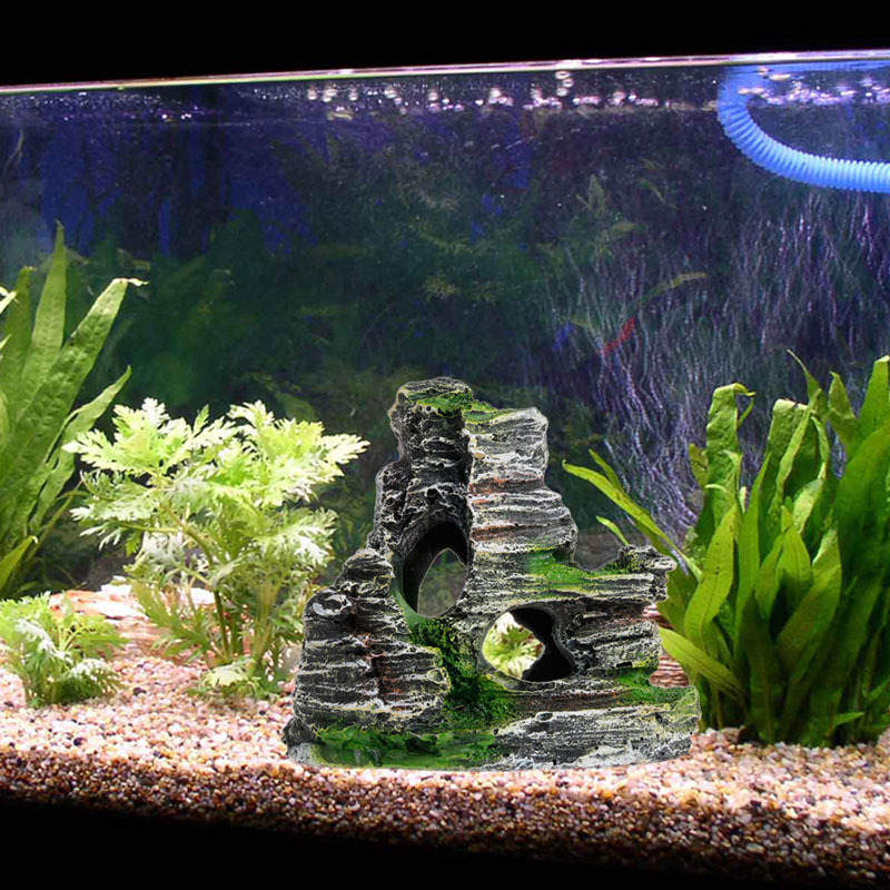 Aquariums Resin Home Aquarium Rock Cave Fish Tank Decorations Ornament Mountain Hiding Cave Aquarium Accessories 230925