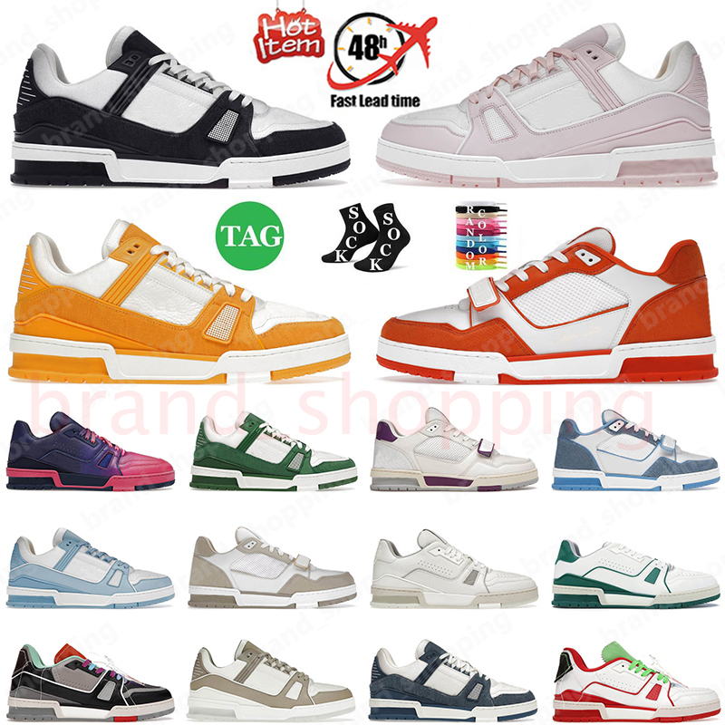 Women Mens Casual Designer Shoes Virgil Embossed Abloh White Black Pink Monograms Denim Blue Brand Flat Calfskin Platform Leather Trainer Low Top Sneakers Size 45