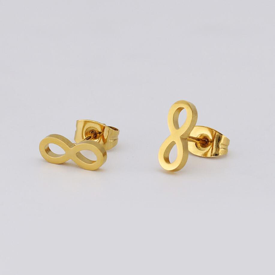 Stainless Steel Number 8 Stud Earrings Mens Womens Gold Silver Color Friendship Infinity Love Earrings Fashion Jewelry No Fade Color Wholesale Price